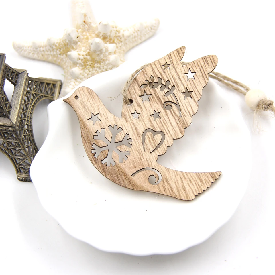 12 шт. DIY Сердце& Звезда& Дерево& Птица Деревянные Подвески, украшения для рождественской елки украшения для дома свадьба/Рождественская вечеринка украшения детский подарок - Цвет: Bird