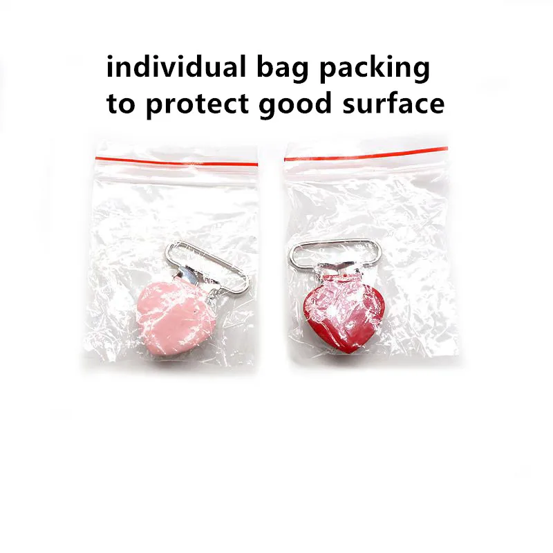 

Chenkai 50PCS/lot 1'' 25mm Heart metal suspenders soothers holder clips for baby Shower dummy pacifier Chain clips Lead Free