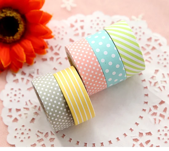 

5pcs/lot Lovely dot and stripe series paper Adhesive Tape,gift decoration masking tape stationery supplies(tt-3703)