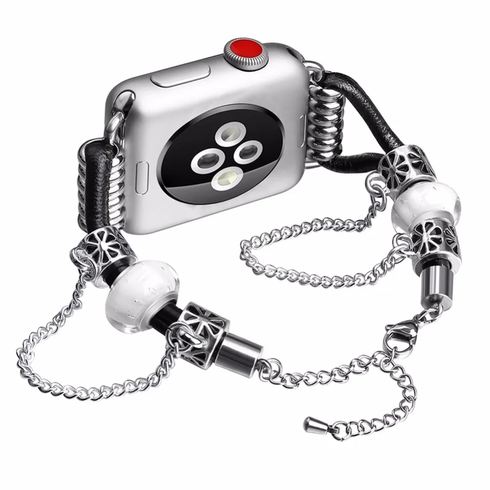 

Ремешок из натуральной кожи для Apple Watch, Металлический Стальной браслет для Apple Series 1 2 3 38-42 мм, iWatch, наручные часы