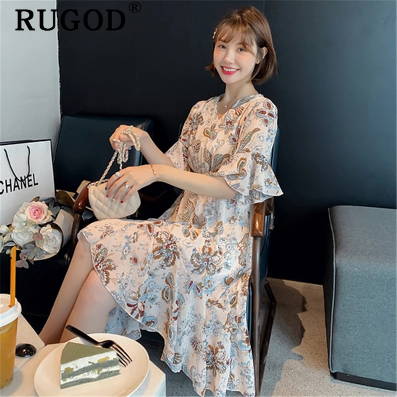 Женское шифоновое платье RUGOD асимметричное летнее в богемном стиле с цветочным