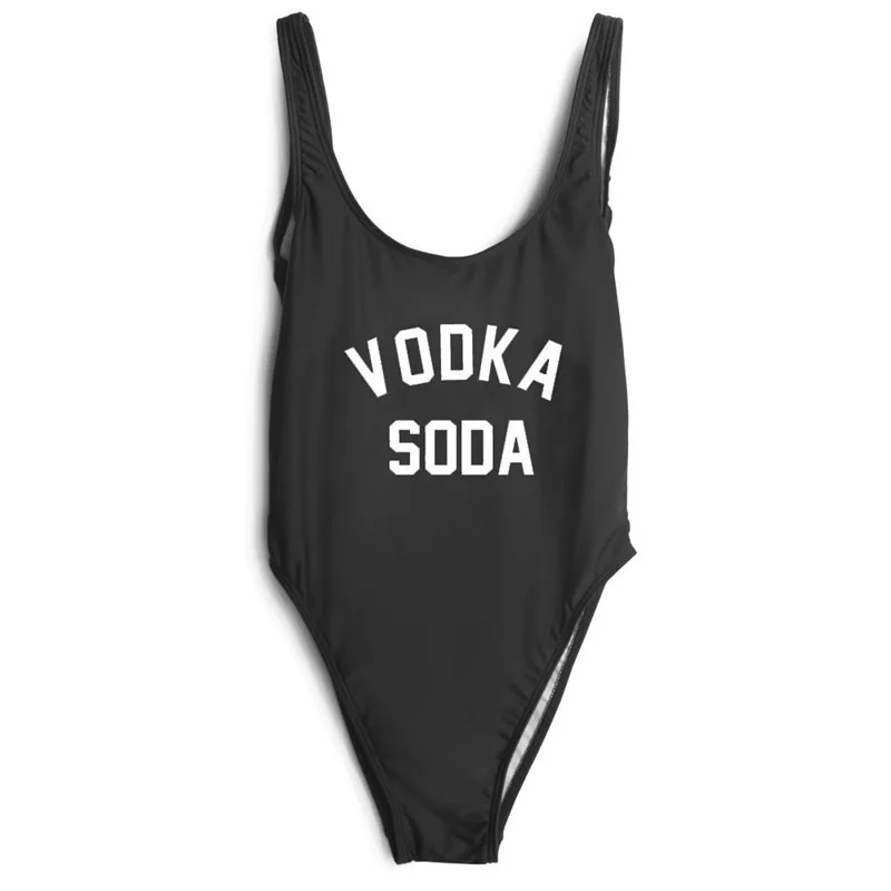 Слитный купальник с надписью и высоким вырезом забавный монокини купальный