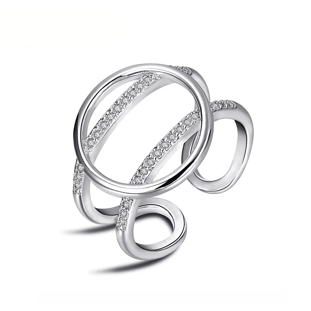 Silver Lokaer, офисное Стильное кольцо для девочек, кольцо с кубическим цирконием, золото/серебро, модное круглое кольцо, Простые открытые кольца, ювелирные изделия LR17173 - Цвет основного камня: Silver