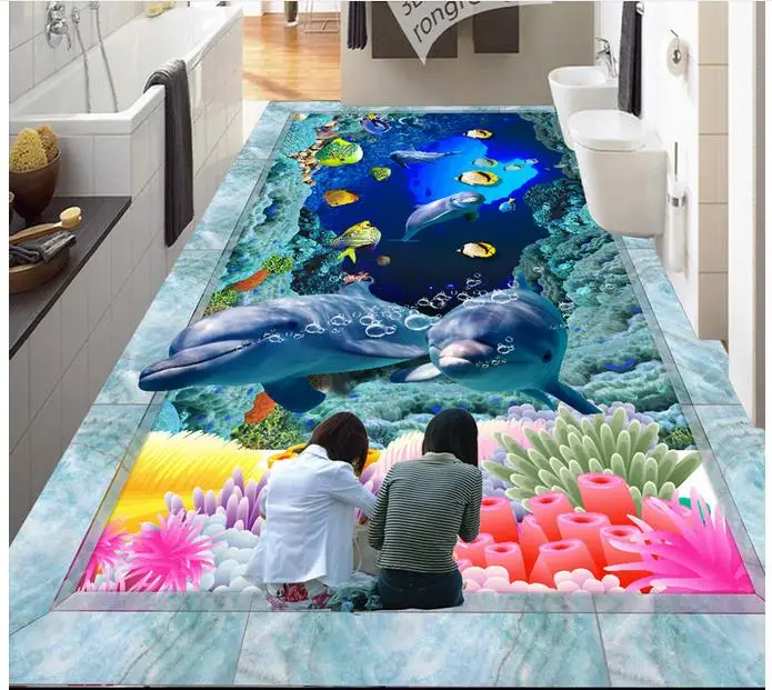 3d обои на заказ пол живопись фрески Hd 3 d океан мир Дельфин плитка фото обои|painting