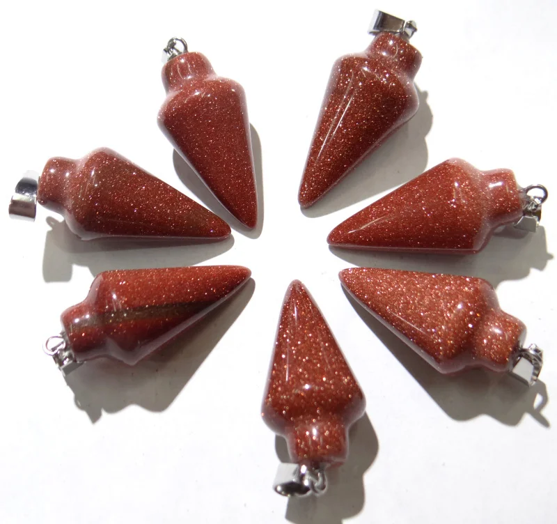 

wholesale 12pcs 30*13MM mixed natural stone Reiki pendulum Amulet circular Cone charms Pendants for DIY jewelry making