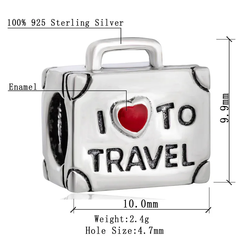 Бусина-Шарм для чемодана Soulbead Серебристый браслет-Шарм с красной эмалью и