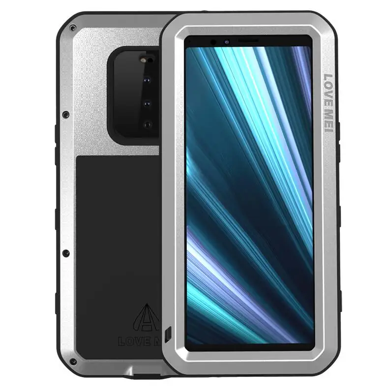 Love Mei металлический чехол для sony Xperia 1 10 Plus XZ3 XZ2 Compact Armor противоударный чехол для телефона полный корпус анти-осенний чехол прочный Чехол - Цвет: Серебристый