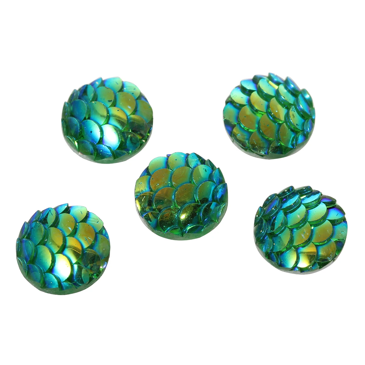 DoreenBeads смолы купольное уплотнение кабошон круглый зеленый AB цвет рыбы Весы