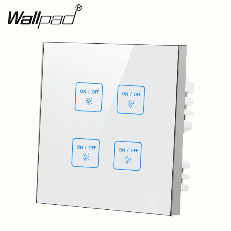 Белый Отель Wallpad Великобритания 4 банды 1 способ роскошный розовое стекло светодиодный смарт настенные выключатели освещения Touch - Цвет: Белый