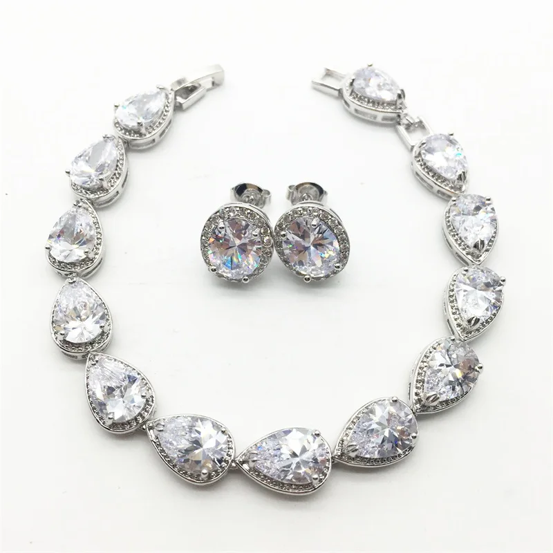 Женский ювелирный комплект из серебра 925 пробы серьги белого цвета регулируемый