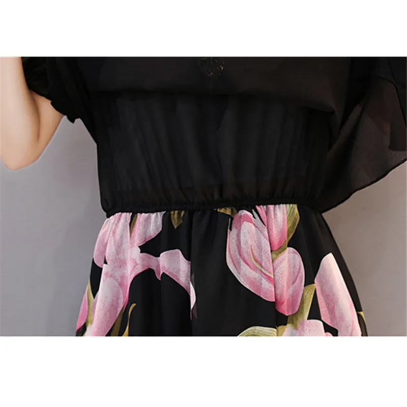 Женское шифоновое платье с принтом коротким рукавом и фальшивым