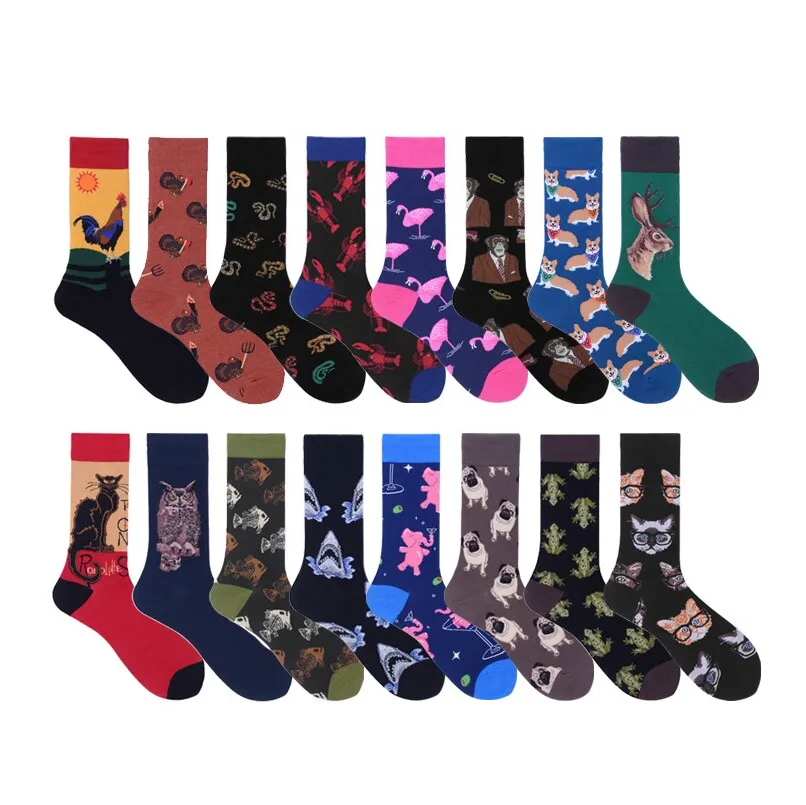 Смешные мужские носки канистра happy sox милый мультфильм животных MLAE вентиляции с
