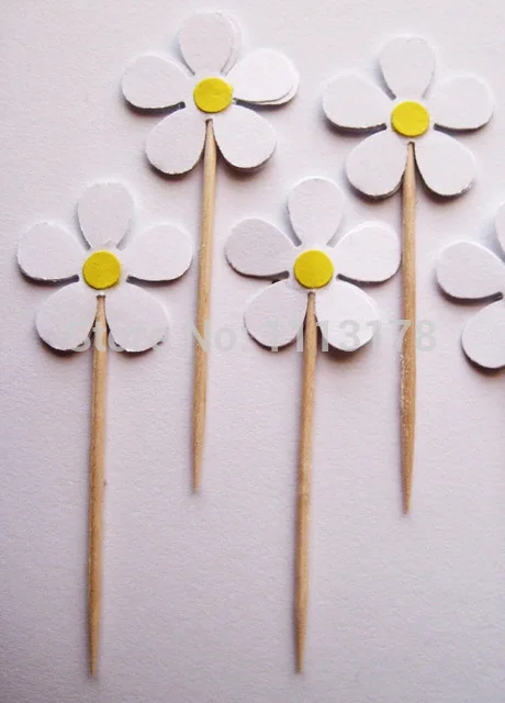 

cheap Retro Daisy Party Picks - Cupcake Toppers - Toothpicks - Food Picks wedding baby shower birthday party favors