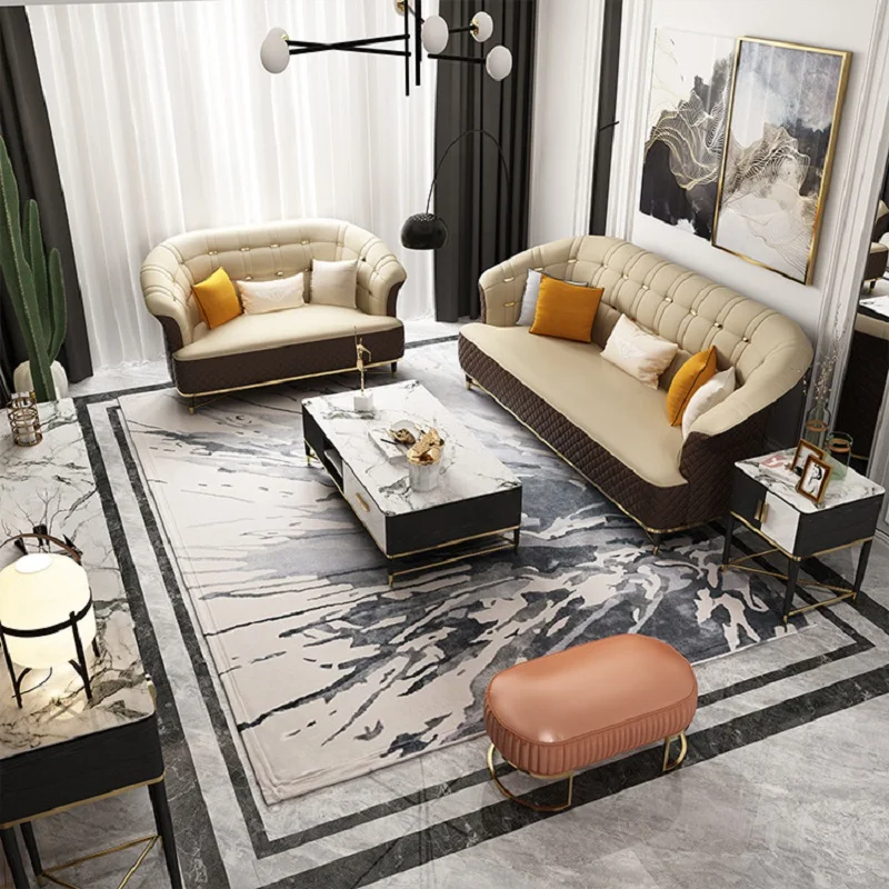 Роскошный 3 местный современный синтетический кожаный диван для домашней