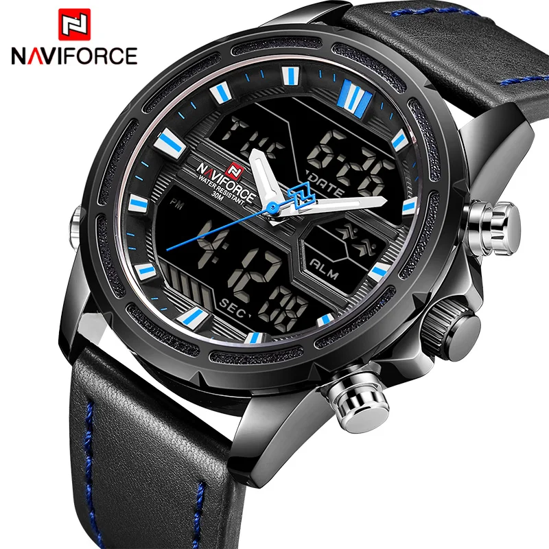 NAVIFORCE Лидирующий бренд для мужчин модные спортивные часы светодио дный кожа