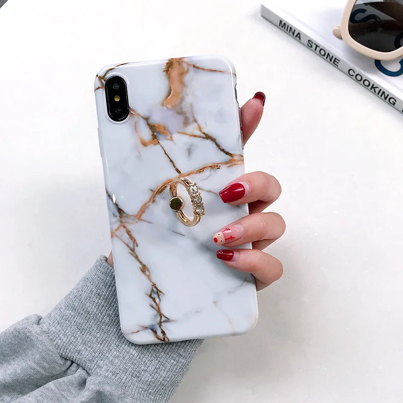 DISCASE Luxury Rhinestone Marble Phone Case For iPhone 7 6S XS MAX XR X 6 Plus 7Plus Kickstand Ring Back | Мобильные телефоны и