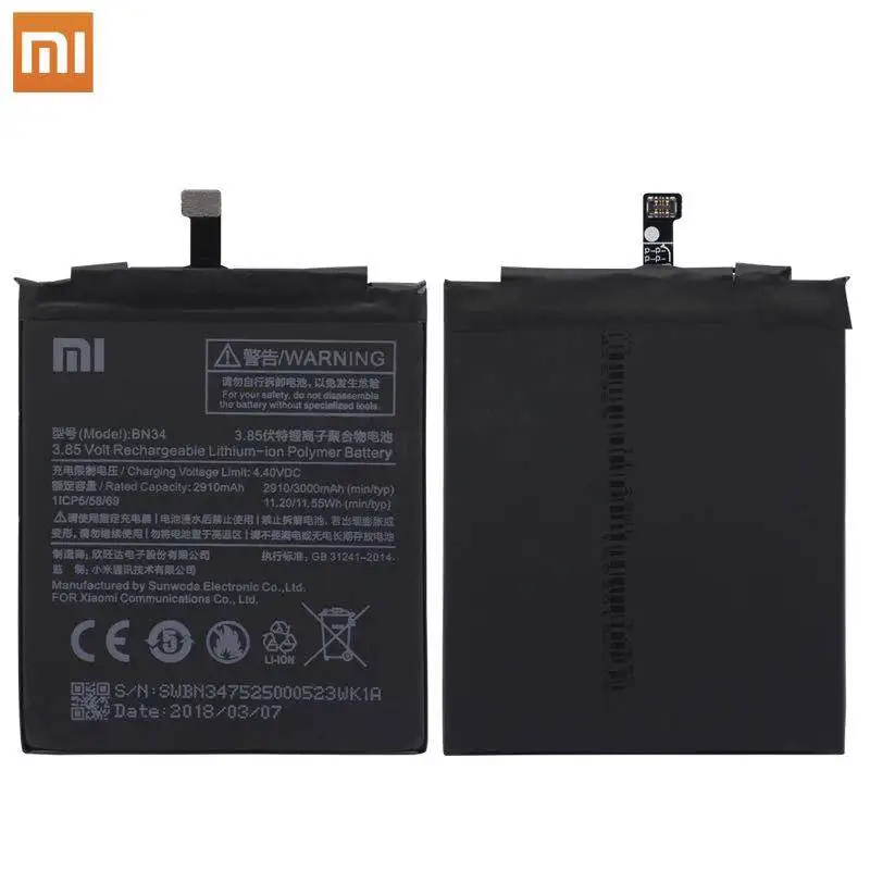 100% Оригинальный аккумулятор XiaoMi BN34 bn34 Xiaomi Redmi 5A 5 0 &quot сменный 2910 мАч батареи