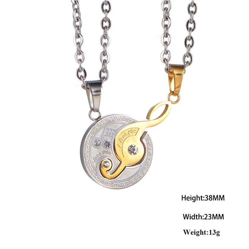 Stainless Steel Music Symbol Pendant Lovers Necklace Romantic Women Clavicle Chain Fashion Men's Jewelry Anti Allergy | Украшения и