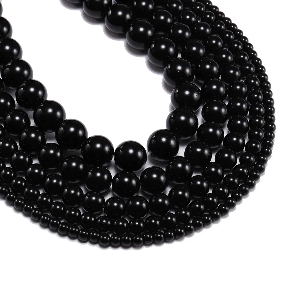 1strand/lot 4 6 8 10 12 mm Natural Stone Smooth Glisten Black Glass Bead Loose Spacer Bracelet Beads Supplier For Jewelry Making - купить по