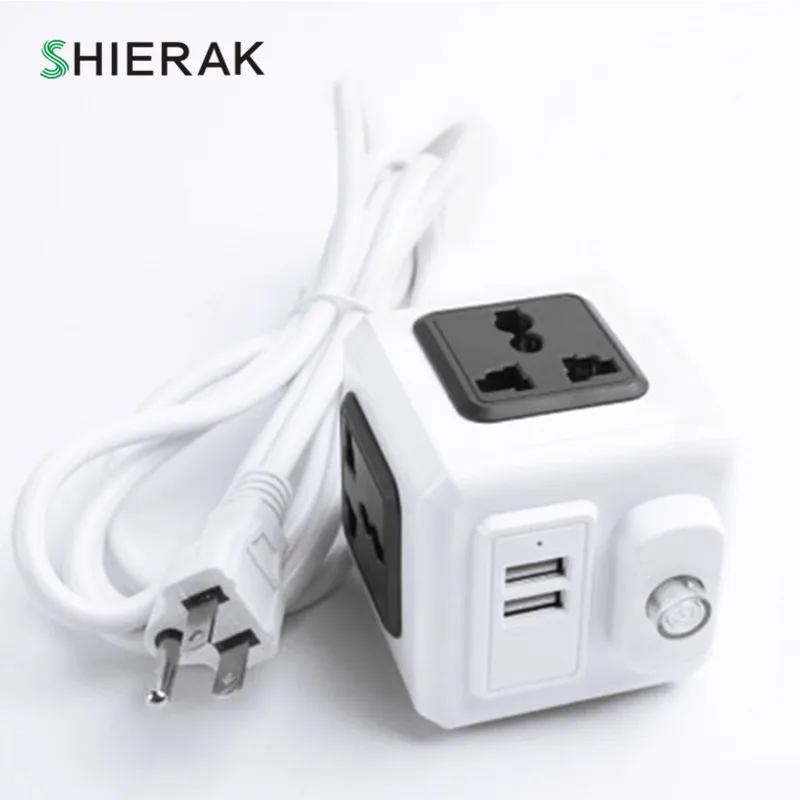 SHIERAK Универсальный Стандартный Magic Cube разъем 110-250 V 10A 4 розетки с 2 Порты usb 5 V 2A Удлинительный Кабель-адаптер 2 м 2500 Вт умный дом