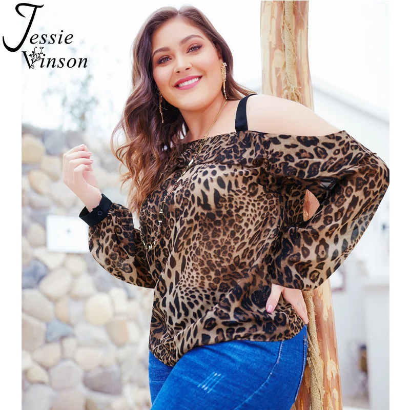Женская леопардовая блузка Jessie Vinson шифоновая с длинным рукавом открытыми