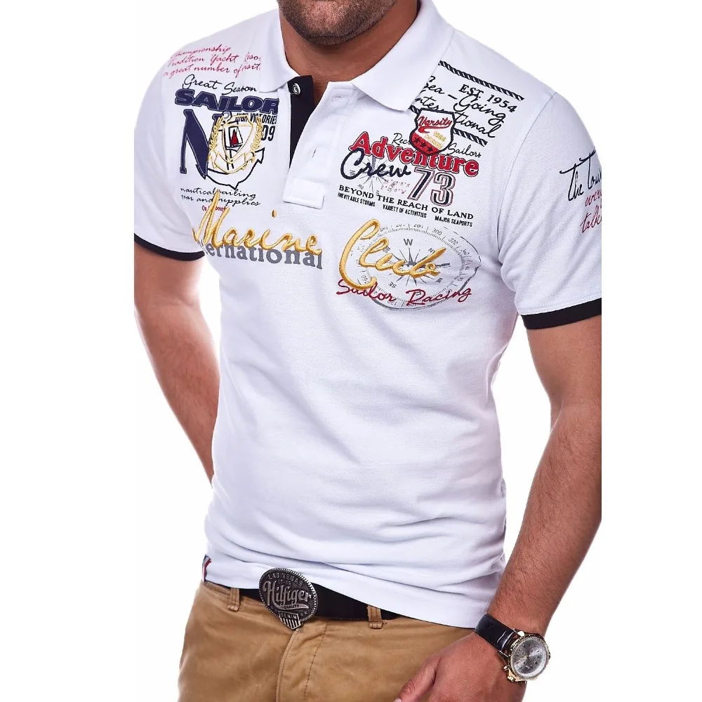 Мужская хлопковая рубашка-поло Zogaa повседневная классическая с буквенным