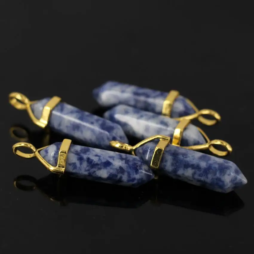 Подвеска в виде шестигранной точки синего кальдалита покрытая Богом натуральная