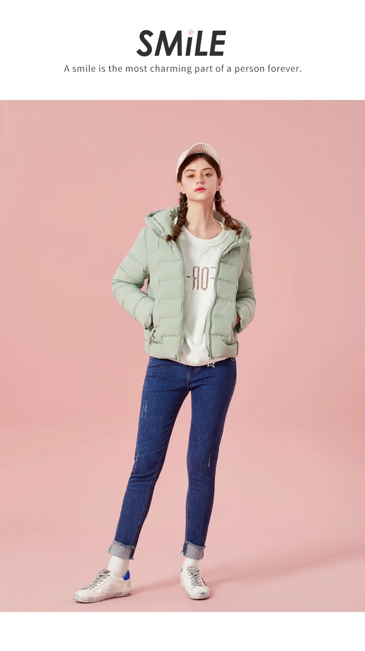 SEMIR женский стеганый легкий короткий пуховик с капюшоном с наклонным карманом, Женская пуховая куртка на подкладке