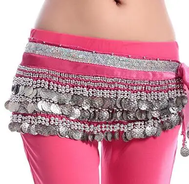 fuchsia silver Больше цветов Женская Одежда для танцев класс одежда Хип шарф 338 Монеты золото/серебро Регулируемый бархат пояс с маленькими бусинами - Цвет: fuchsia silver
