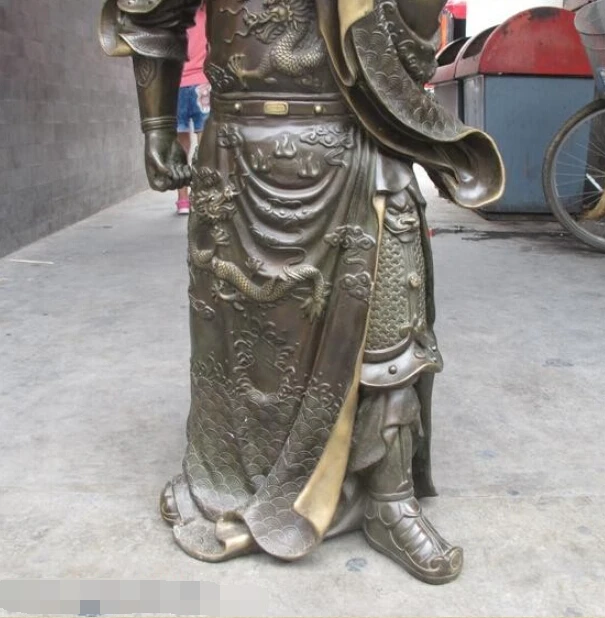 SCY 37 &quotкитайские из чистой бронзы Dragon Guan Gong GuanYu warrior с двойными краями статуя меча