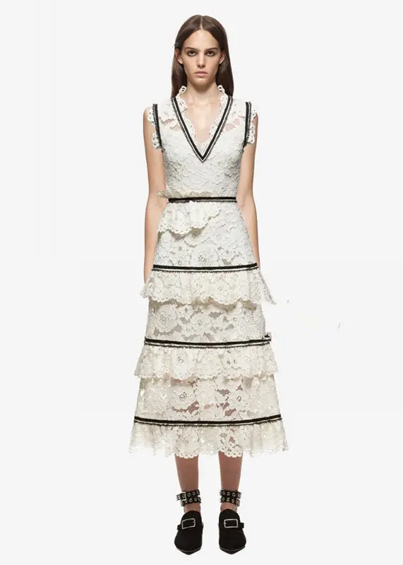 Женское кружевное платье с V образным вырезом без рукавов|Женские платья| |