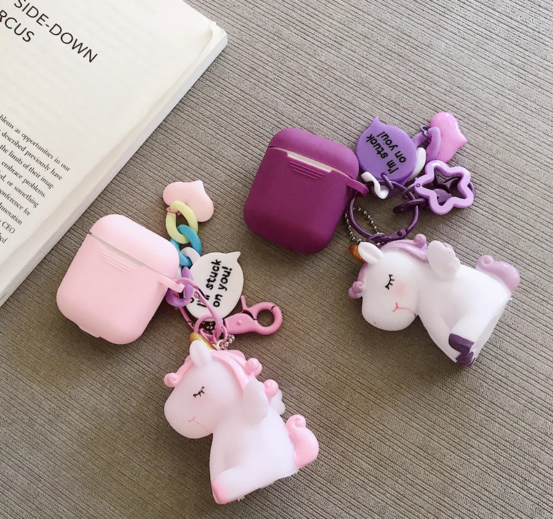 Милый силиконовый чехол с единорогом для Apple Airpods брелок Bluetooth беспроводные