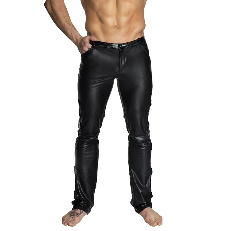 Для мужчин пикантные черные сапоги wetlook ПВХ этап одежда Фетиш Искусственная кожа карандаш брюки узкие латекс леггинсы эротические гей полюс Танцы Клубные