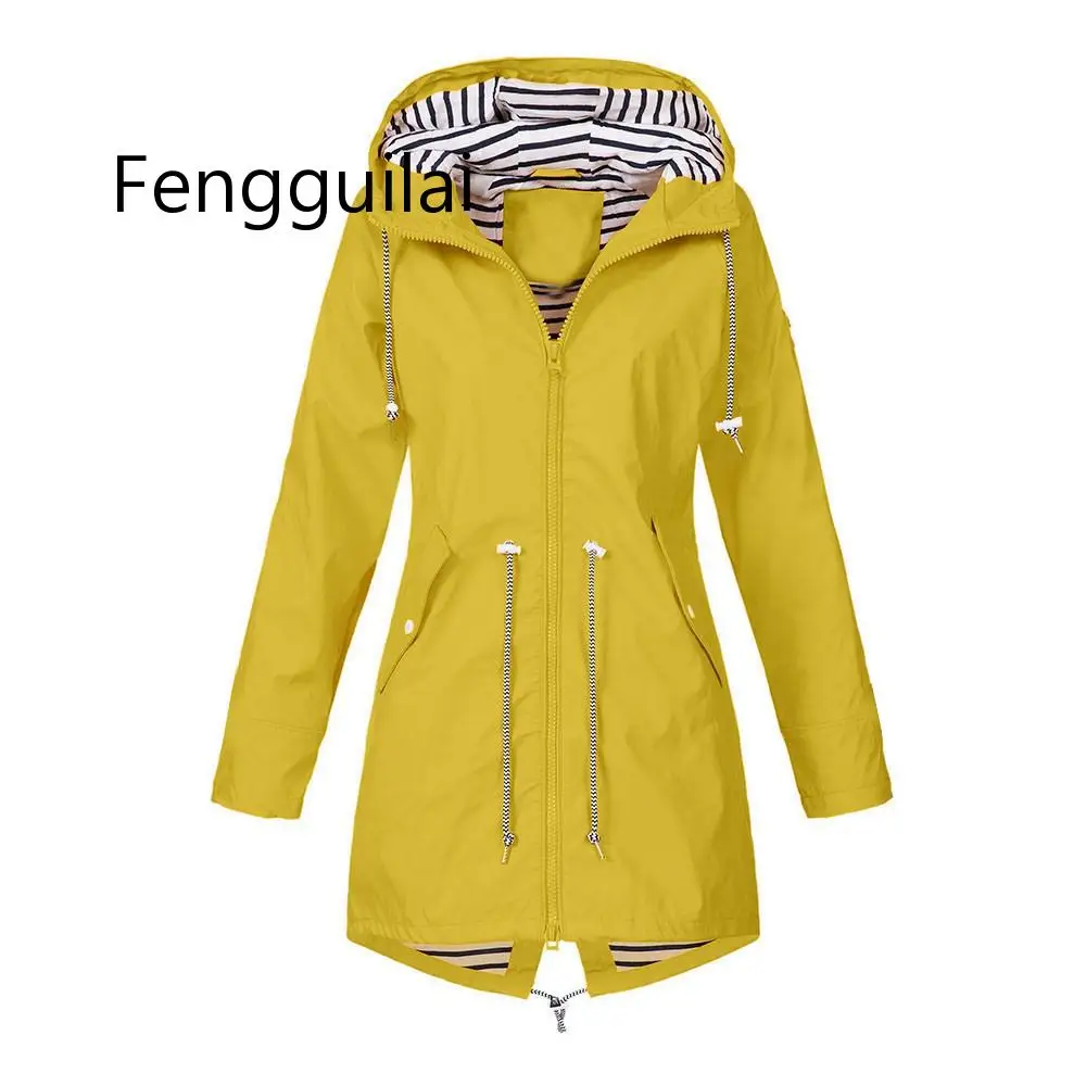 

Women&#39s Solid Rain Jacket Outdoor Hoodie Waterproof Long Coat Windproof Large size long hooded jacket 2019
