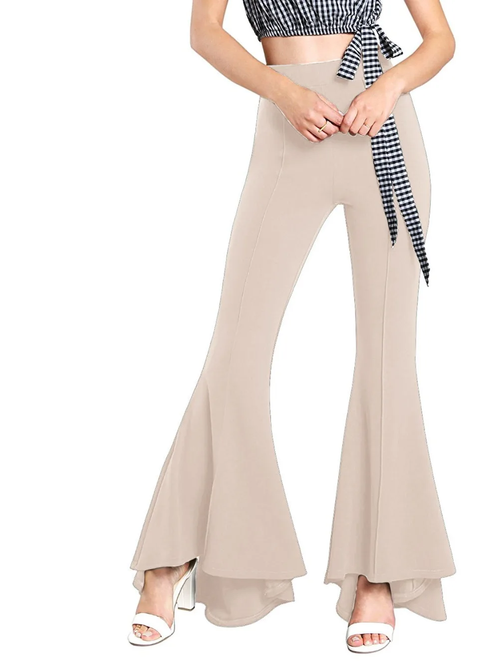 

Women Irregular Ruffles Wide Leg Pants High Waist Pleated Pants A8218