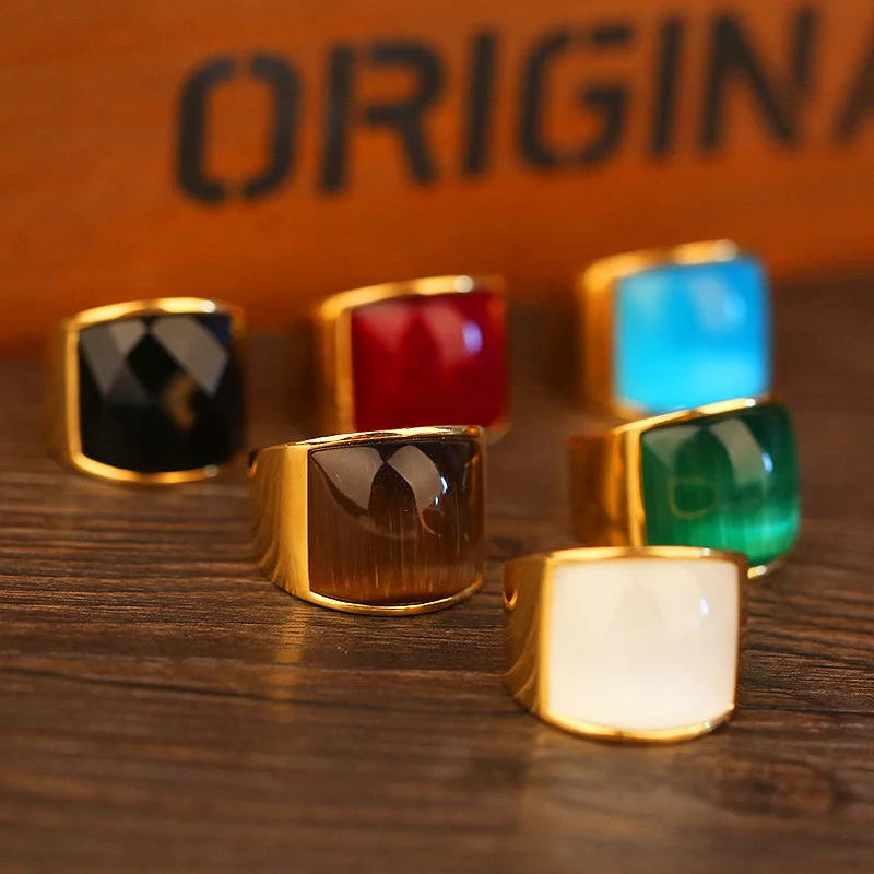 Титановое кольцо из нержавеющей стали с опалом винтажное мужское широким