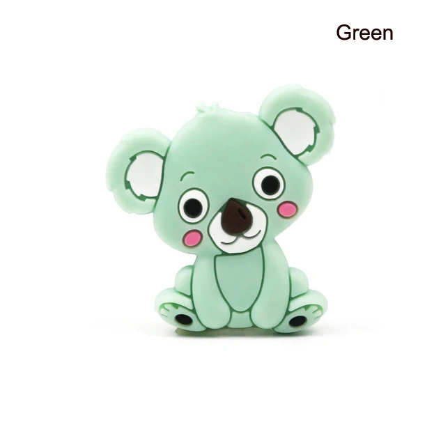 Green Koala 20pcs 20 шт. мини силиконовые бусины Коала Детские Прорезыватели для самостоятельной сборки соски цепи BPA бесплатно детские жевательные игрушки мультфильм животных кормящих ожерелье из бисера - Цвет: Green Koala 20pcs