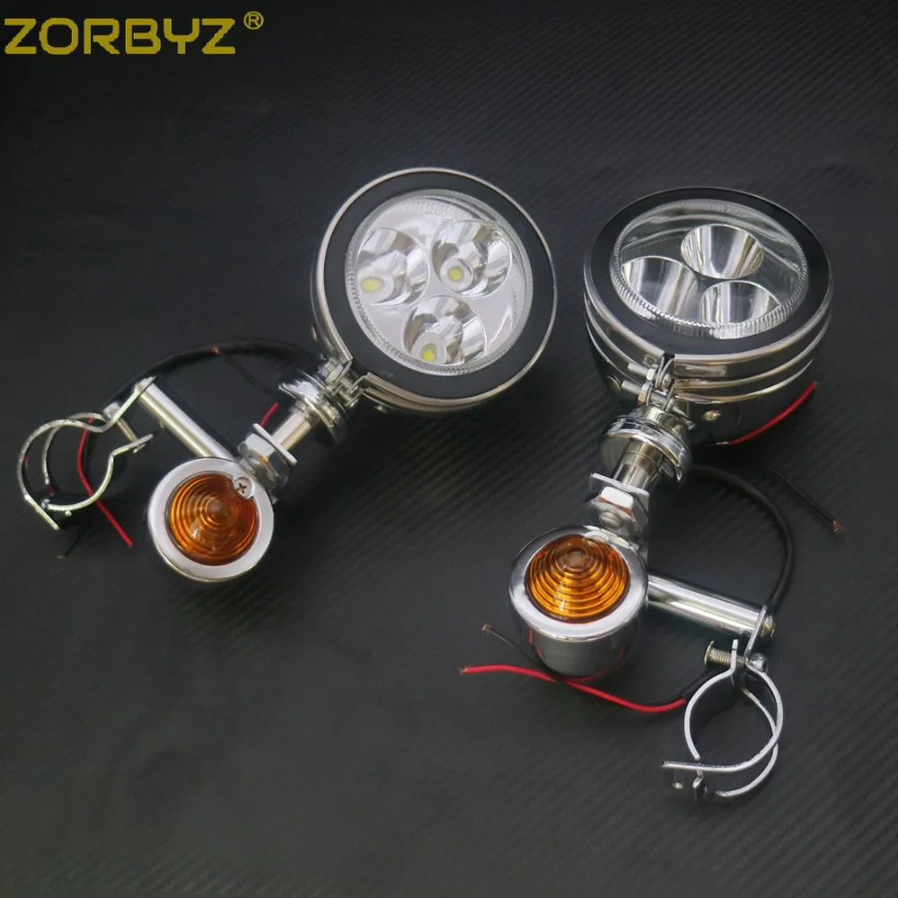 ZORBYZ мотоцикл хромированный металлический указатель поворота светодиодный для вождения, проходящего пятно, противотуманный светильник, бар для Турин Чоппер на заказ
