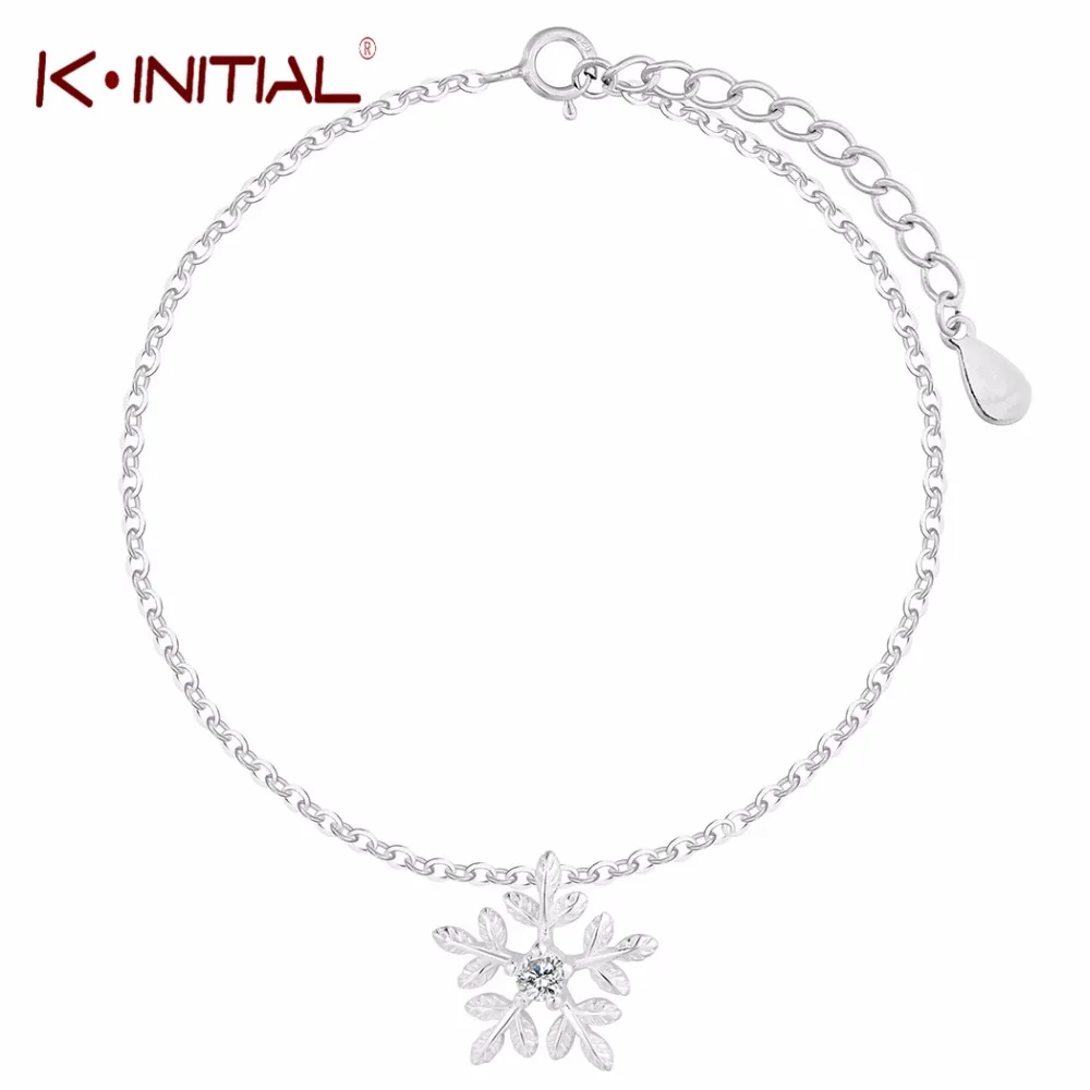 Kinitial Leaf Браслеты с цветами из стерлингового серебра 925 пробы для женщин