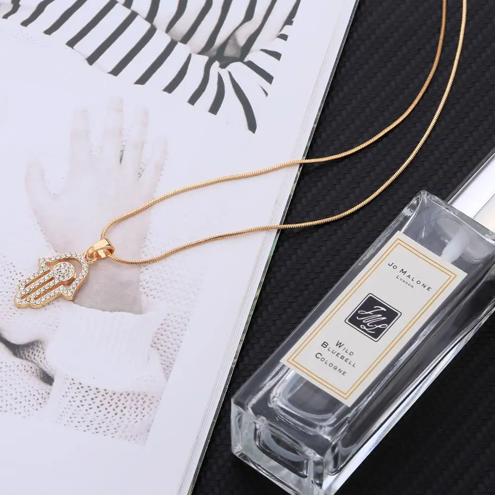 Vintage Boho Hamsa Pendant Necklace For Women Crystal Choker Gold Short Chain Fashion Jewelry 2019 Dropshipping | Украшения и