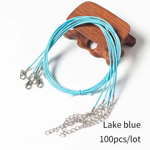 Lake blue 120pcs 120 шт./лот, 1,5 мм, кожаные цепочки, ожерелья, браслеты, подвески, фурнитура, застежка-карабин, шнур 18" - Цвет: Lake blue 120pcs