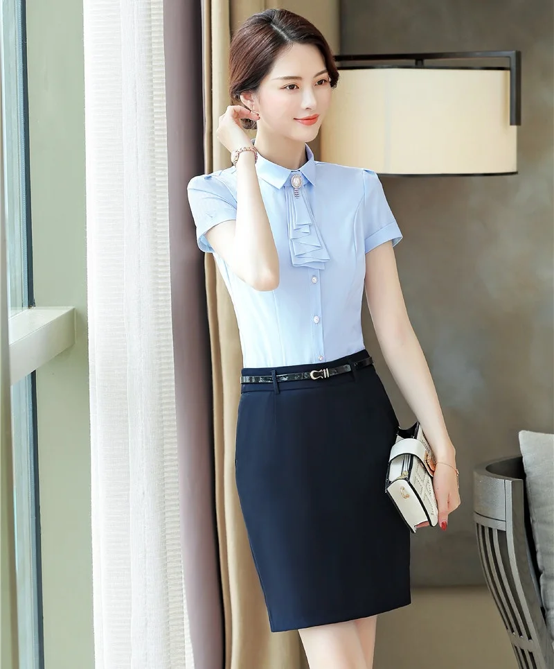 Деловые женские летние рубашки Женские рабочие костюмы из 2 предметов комплекты
