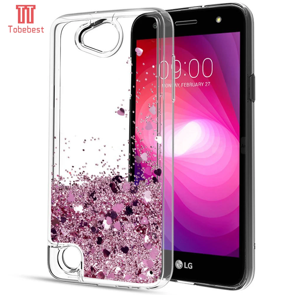 Tobebest SFor LG X Power 2 LV7 Silicone Case Dynamic Glitter Liquid Quicksand Lovely Heart Bling Soft TPU Cover For Power2 |