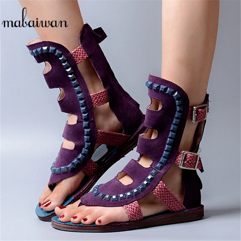 

Шлепанцы Mabaiwan женские, повседневные пляжные сандалии до щиколотки, дышащие, с заклепками, с пряжкой, гладиаторы, плоская подошва, летняя мод...