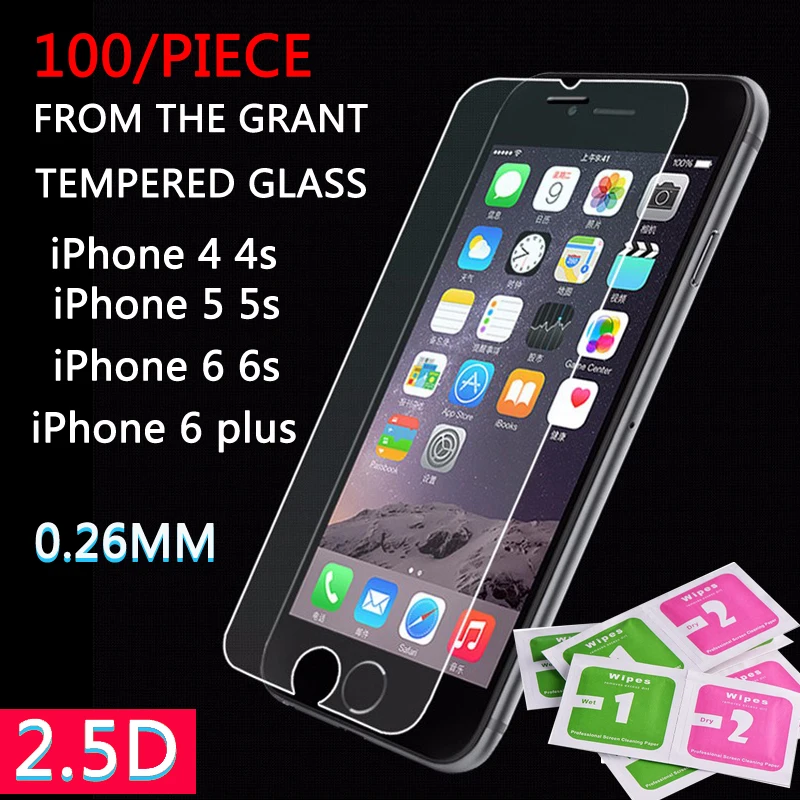 100 шт. 9H 0 26 мм взрывозащищенное Закаленное стекло для iPhone X 8 Plus 7 6 6S 5 5S 4 4S Защитная