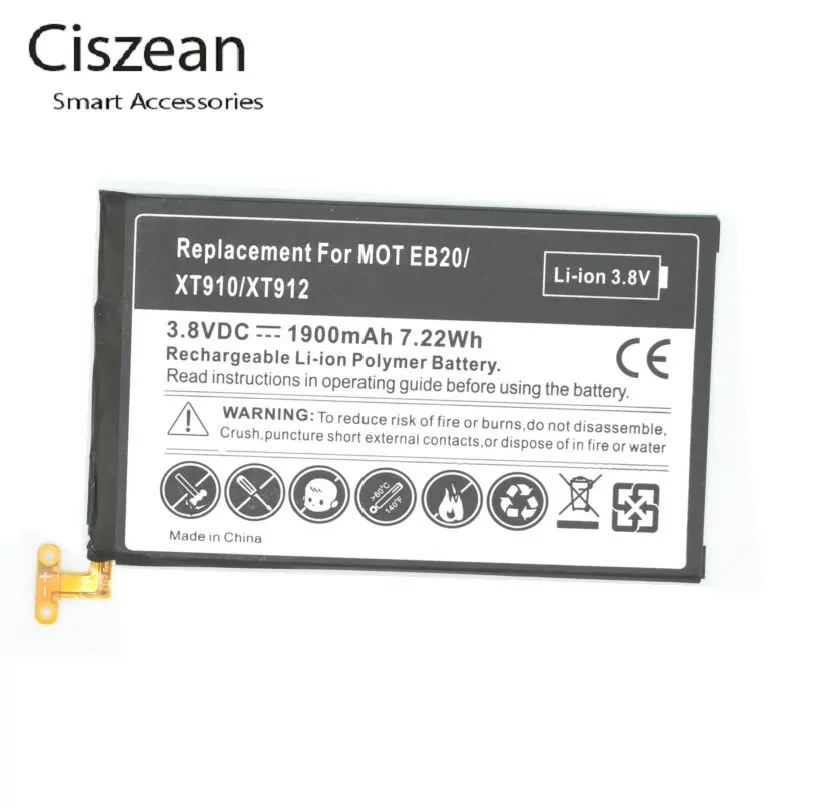 Ciszean 10 шт./лот 1900 мАч SNN5899B Сменный аккумулятор для Motorola EB20 EB40 XT910 XT912 MT917 MT887 MB886 XT889