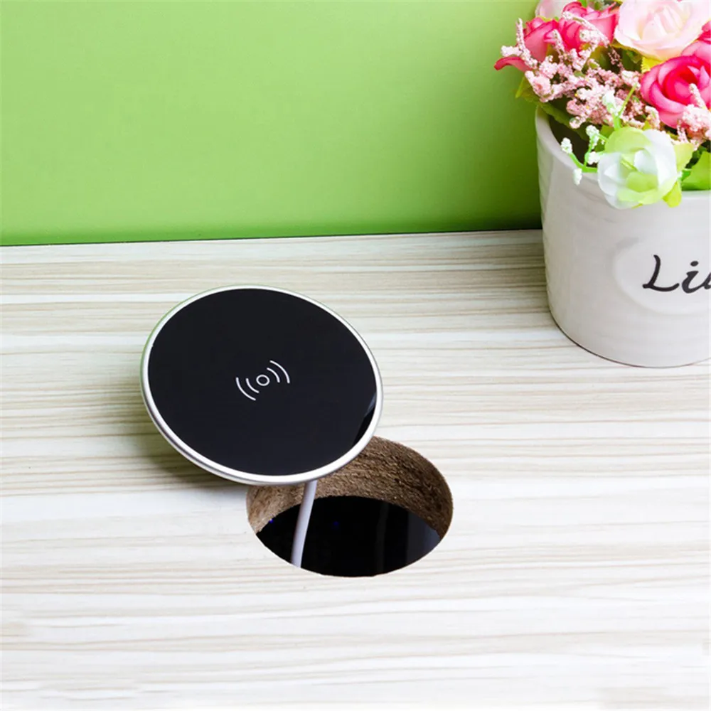 Qi USB встроенное Беспроводное зарядное устройство настольная мебель стол для Xiaomi samsung Note 9 смонтированный Быстрый зарядный коврик для iPhone X 8 офиса