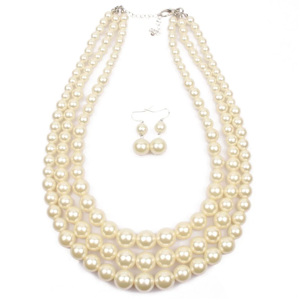

Best selling handmade beaded imitation pearl necklace fashion multi-layer necklace