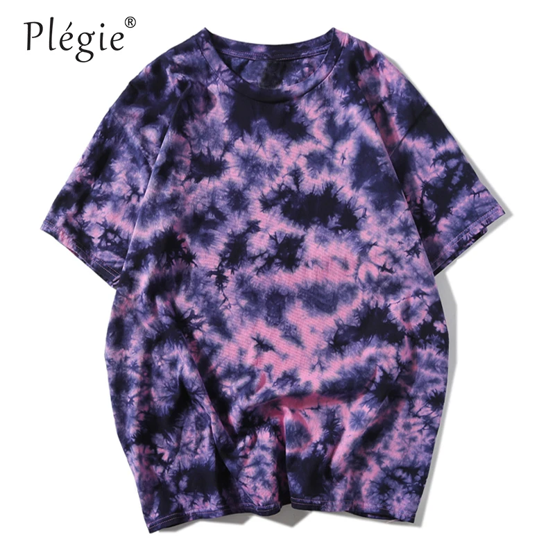 Plegie tie dye футболка унисекс Хип-Хоп футболка летние свободные футболки с круглым вырезом футболка из хлопка 5 цветов