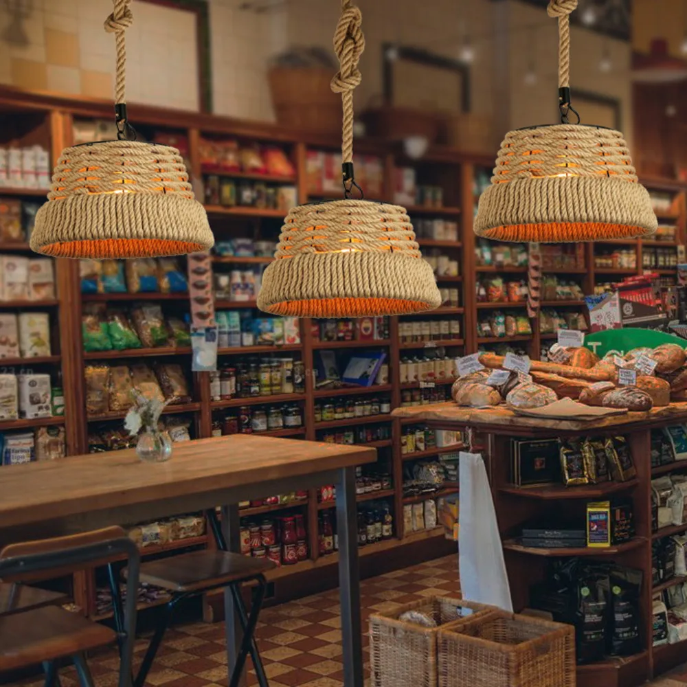 Лофт подвесной светильник винтажная веревка люстра из пеньковой веревки retaaurant